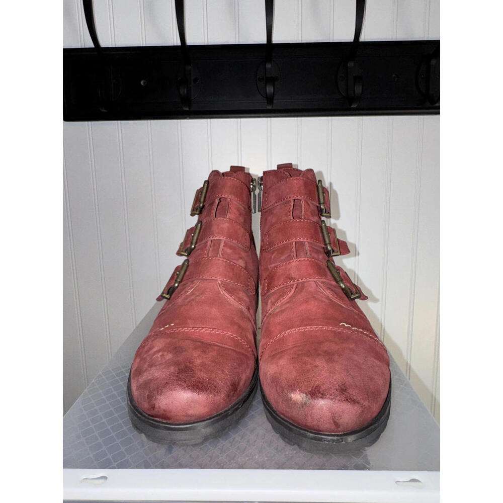 Earthies Carlow Red Buckle Strap Ankle Boots